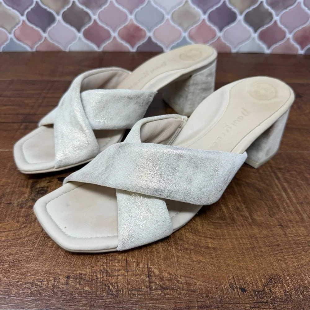 Paul Green Lauren Sandal-Mineral Metallic-Suede Cross Strap Block Heel Sz4/US6.5
